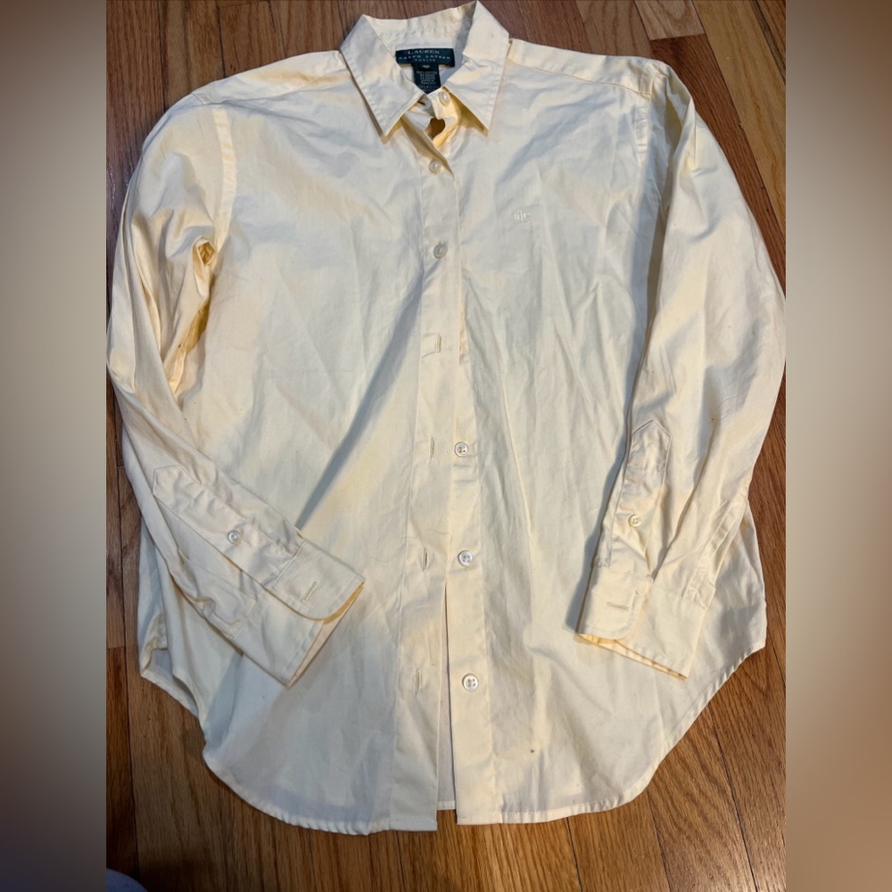 Women’s Lauren Ralph Lauren Yellow Classic Button Down Shirt  4P Petite Top